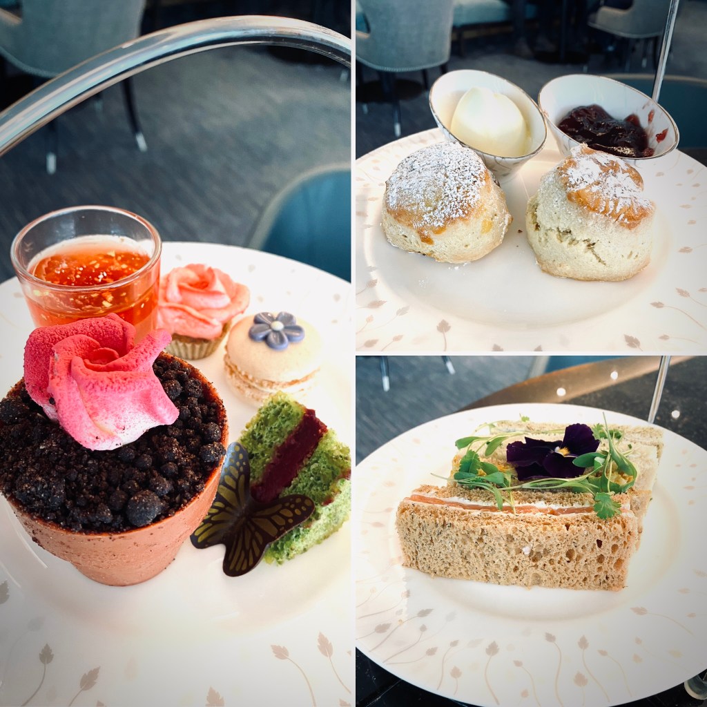Images of tea sandwiches, scones and other sweet treats